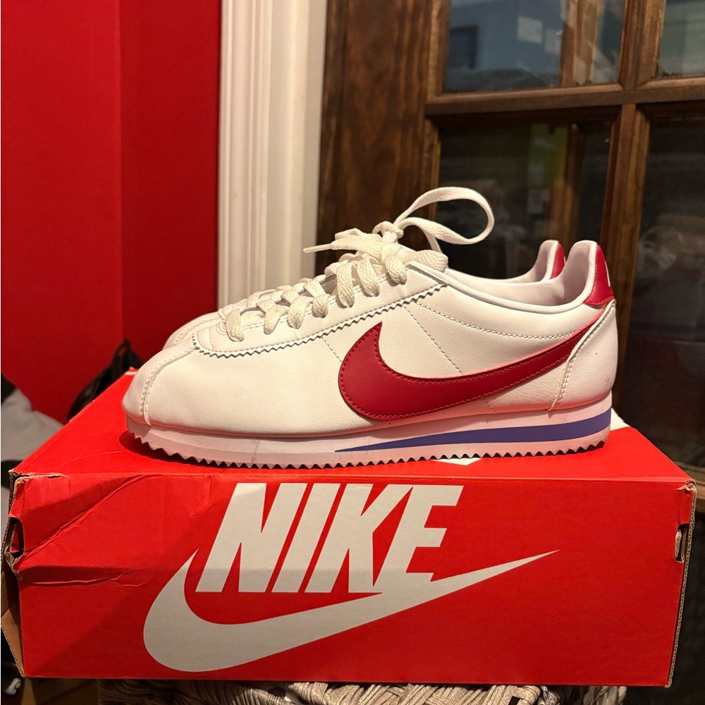 Nike White and Red Cortez Sneakers